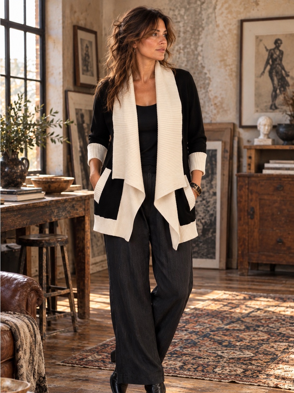 Cyrus Black Ivory Wool Blend Long S Cardigan Lagenlook Scandinavian Minimalist